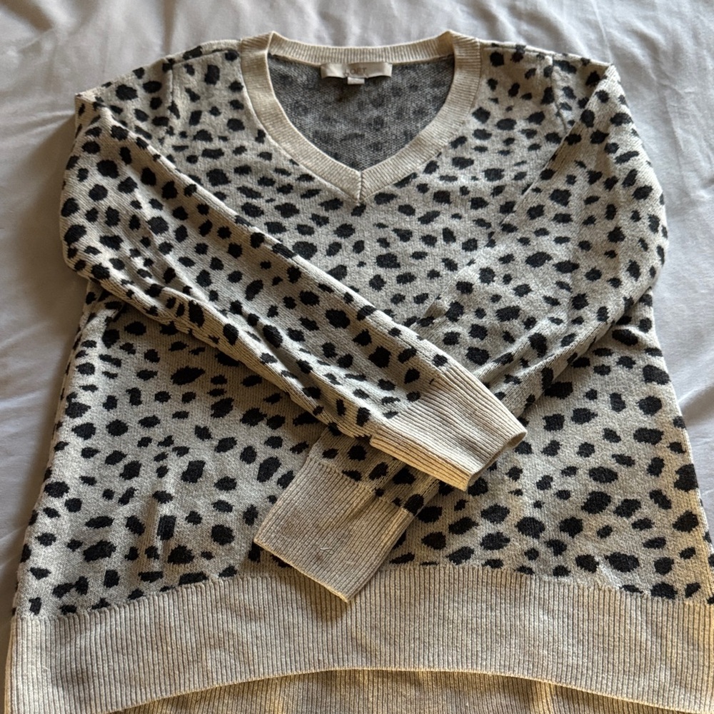 Women's Loft Leopard Print Wool Blend V-Neck Sweater
